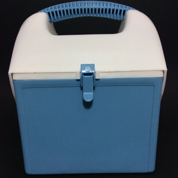 Lunch Box Mini Cooler Baby Blue White Approx 8" H x 7" W x 5.5" D - Picture 1 of 12